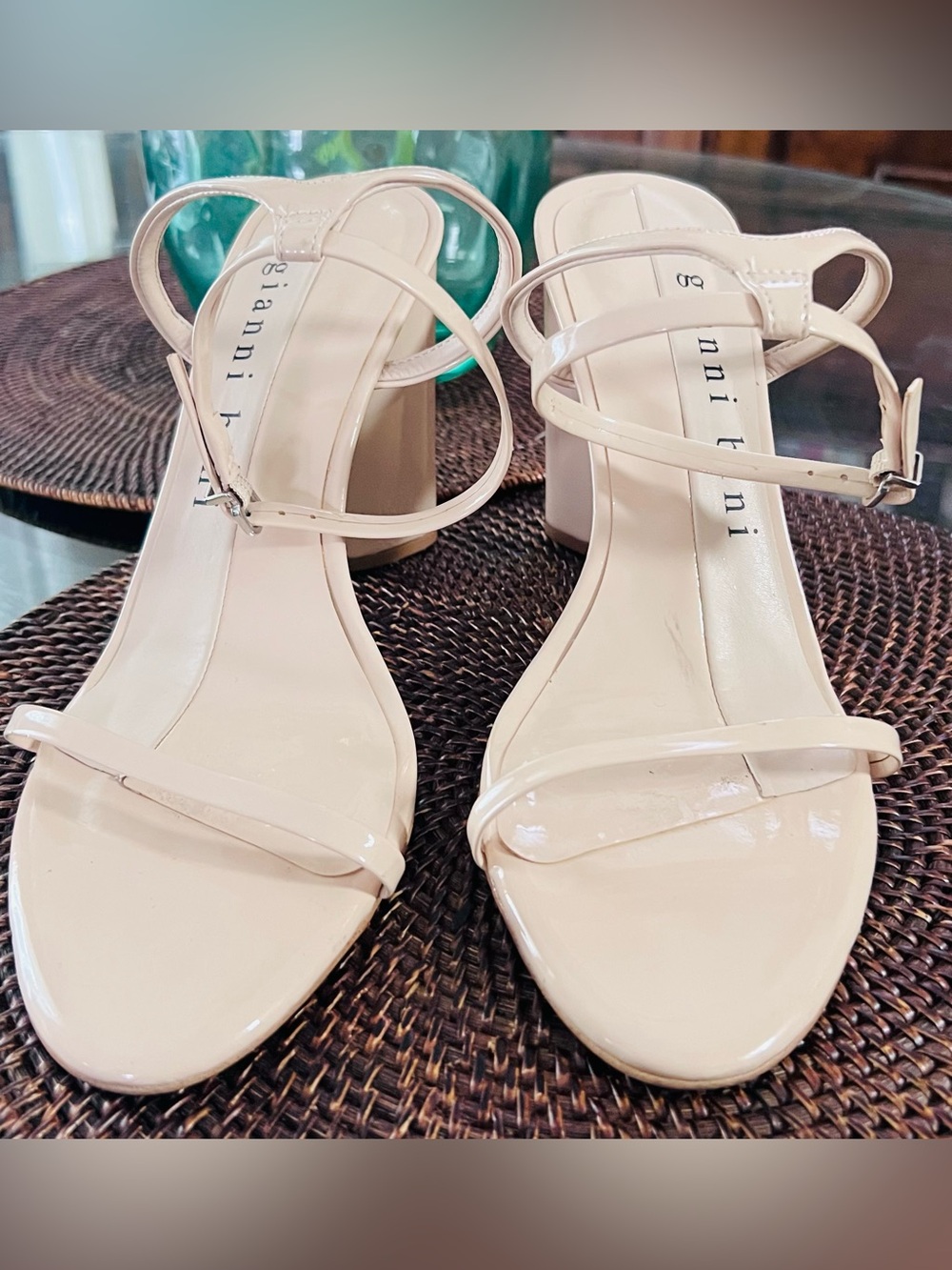Gianni Bini Light Nude Patent Strappy Block Heels